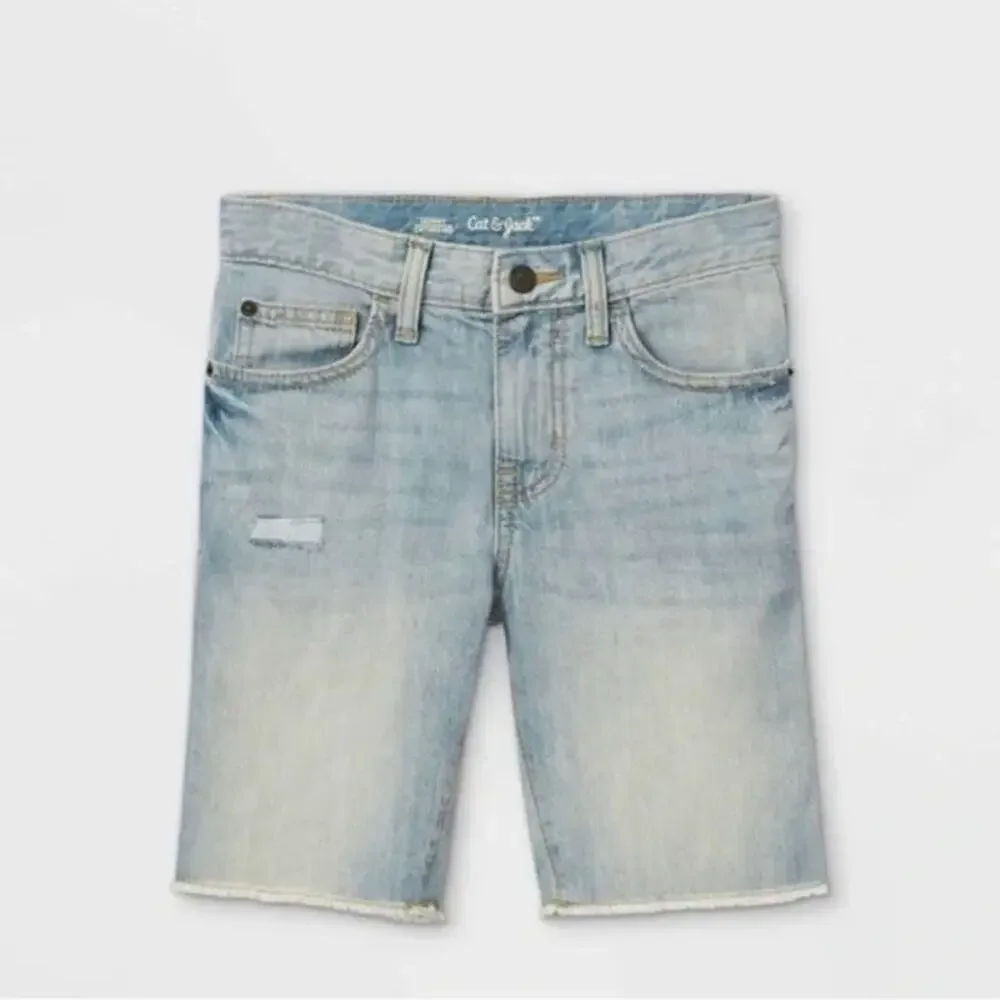Cat & Jack Girls Light Wash Blue Distressed Denim Jean Shorts Youth Size 5